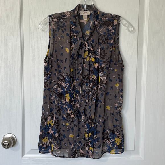 Loft Wms S Sheer Gray Floral Sleeveless Peplum Blouse Dark Cottagecore Layering - Picture 5 of 11